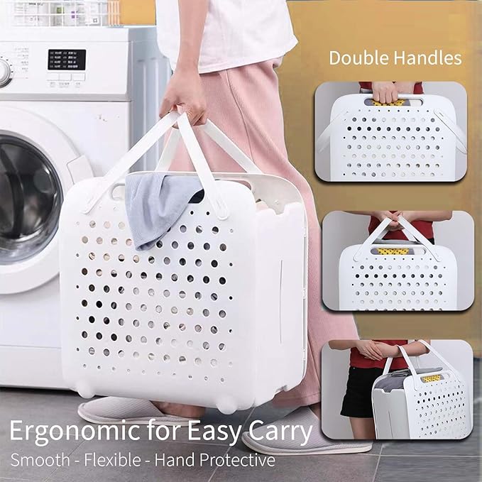 45L Foldable Laundry Basket, Plastic Collapsible Laundry Baskets with Handles, 12 Gallons Dirty Clothes Hamper for Dorm Laundry Room Organization, Freestanding Wall Hanging Laundry Hamper-Ruum Studio Home