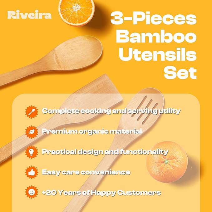 Riveira Bamboo Wooden Spoons for Cooking 3-Piece, Apartment Essentials Wood Spatula Spoon Nonstick Kitchen Utensil Set Premium Quality Housewarming Gifts for Everyday Use-Ruum Studio Home