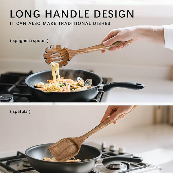 Wooden Spoons for Cooking, Nonstick Cooking Utensil Set with 9 Piece Acacia Wooden Spatulas and Spoons for Cooking, Terrific for Everyday Kitchen Tasks-Ruum Studio Home