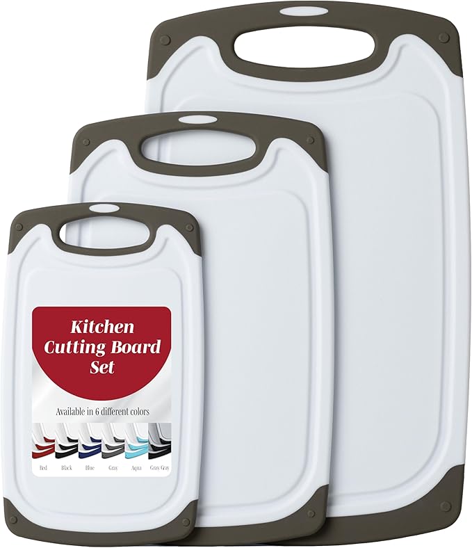 Cutting Boards for Kitchen - BPA-Free Chopping Board - Different Sizes & Non Slip Handles - Reversible, Large Cutting Board Set - Unique Gifts for Cooks Who Have Everything - 3-Pack Gray-Ruum Studio Home