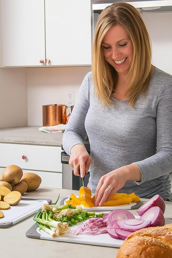 Cutting Boards for Kitchen - BPA-Free Chopping Board - Different Sizes & Non Slip Handles - Reversible, Large Cutting Board Set - Unique Gifts for Cooks Who Have Everything - 3-Pack Gray-Ruum Studio Home