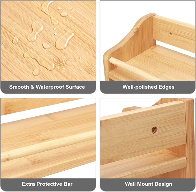 3 Tier Bamboo Spice Rack, Spice Rack Organizer, Seasoning Jars Rack Shelf Spice Organizer for Kitchen Counter or Wall Mounting, Bamboo Spice Storage Holder-Ruum Studio Home