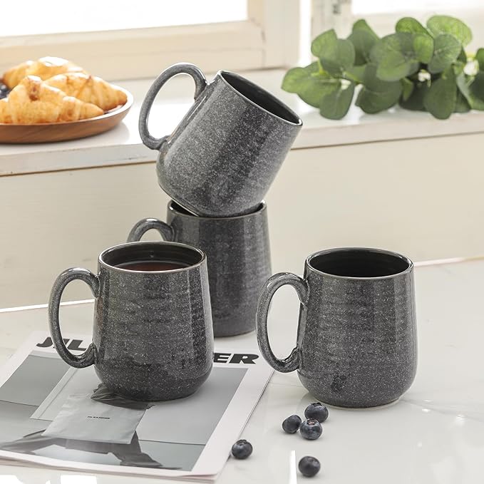 Hasense Dark Grey Coffee Mugs Set of 4, 12oz Ceramic Coffee Cups, Latte Mug with Large Handle for Coffee, Tea, Milk and Hot Cocoa,Easy Hold & Clean, Dishwasher & Microwave Safe-Ruum Studio Home
