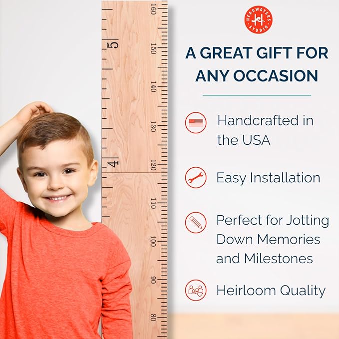 Wooden Growth Chart for Wall - Size Height Chart for Kids, Growth Measuring Board and Kids Height Wall Chart, Growth Chart for Kids, Height Chart for Wall - Natural (63"x6.7")-Ruum Studio Home