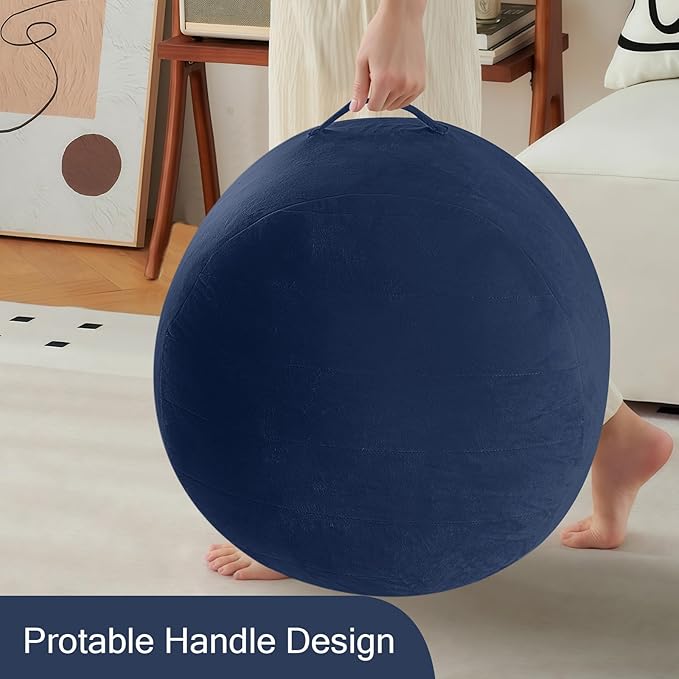 MeMoreCool Round Stuffed Pouf Ottoman Foot Rest, Floor Pouf Foot Stool with Soft Foam Chunk Filling, Small Round Ottoman Footstool Circle Footrest for Living Room, Navy-Ruum Studio Home