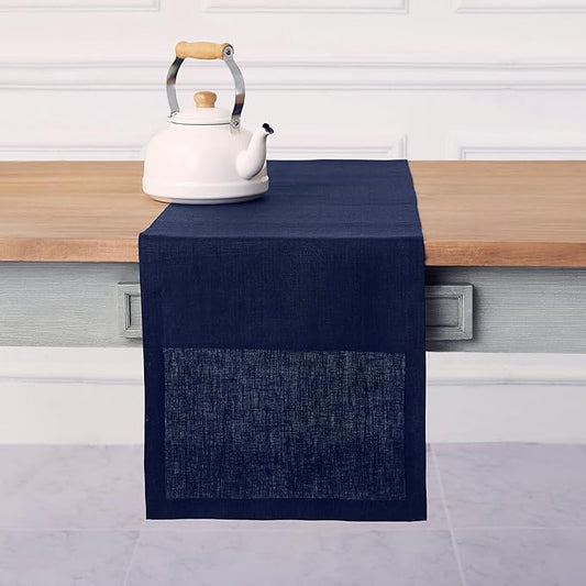 Solino Home Linen Navy Table Runner 90 Inches Long - 100% Pure Linen 14 x 90 Inch Table Runner for Dining, Fall, Autumn, Thanksgiving - Fete-Ruum Studio Home