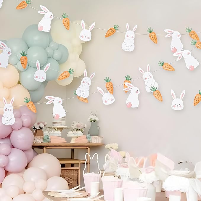 Cheerland Bunny Garland Party Decorations Cute Rabbit Carrot Banner Hanging Streamer for Girls Kids Birthday Baby Shower Classroom Home Office Decor Easter Garden Animal Tea Parties Supplies 2pcs-Ruum Studio Home