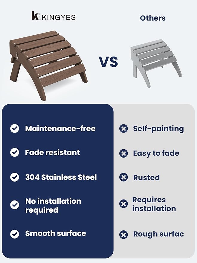 KINGYES Folding Adirondack Ottoman for Adirondack Chair, Brown-Ruum Studio Home