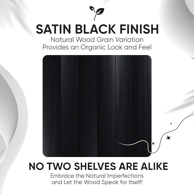 Homeforia Black Floating Shelf 18 inch, High End Solid Real Wood 18inch Bathroom Floating Shelves for Wall Mounted, Black Wooden 18in Floating Shelves, Heavy Duty Bracket, 18 X 6.5 X 1.75 in, Set of 2-Ruum Studio Home