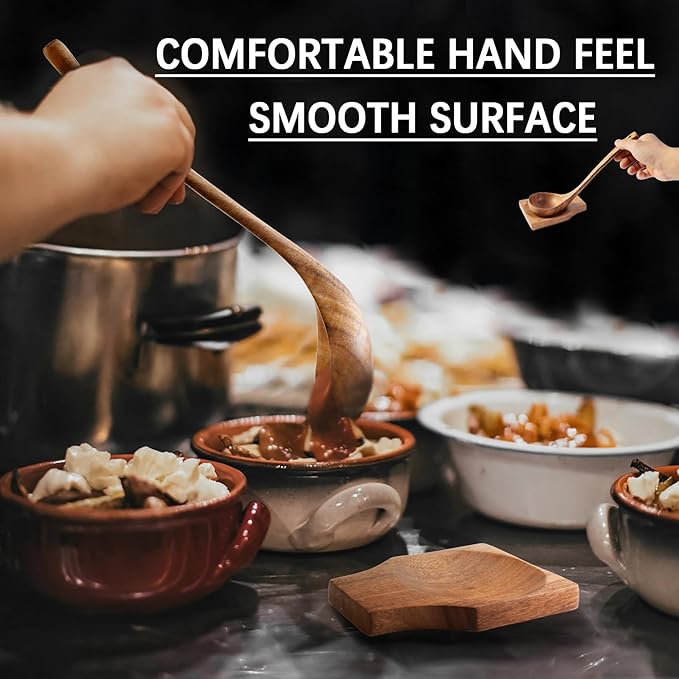 Wooden Spoons for Cooking, Nonstick Cooking Utensil Set with 5 Piece Acacia Wooden Spatulas and Spoons, as well as a Extra Whole Wood Spoon Rest, Terrific for Everyday Kitchen Tasks-Ruum Studio Home