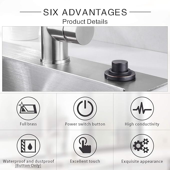 SinkTop Air Switch Kit (Long Full Brass Button) for Garbage Disposal, Cordless Oil Rubbed Bronze-Ruum Studio Home