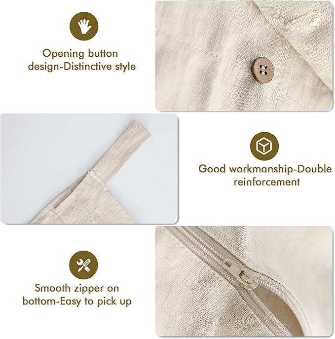 Linen Hanging Laundry Bag, 100% Linen Over The Door Laundry Hamper with Buttons and Zipper, Space Saving Door Hampers for Laundry Dirty Clothes Home Travel, Linen-Ruum Studio Home