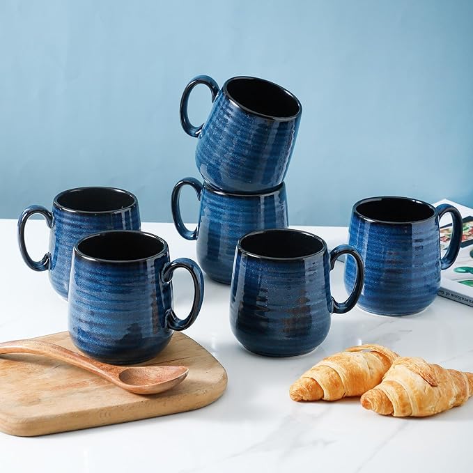 Hasense Espresso Cups 8 oz, Small Coffee Cups Set of 6, Ceramic Mugs with Handle for Coffee, Tea, Cappuccino and Mocha, Dishwasher & Microwave Safe, Blue-Ruum Studio Home