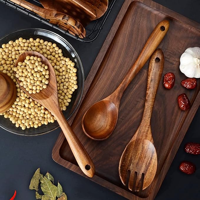 12 Pack Wooden Spoons for Cooking - Natural Teak Kitchen Utensils Set with Spatulas-Ruum Studio Home