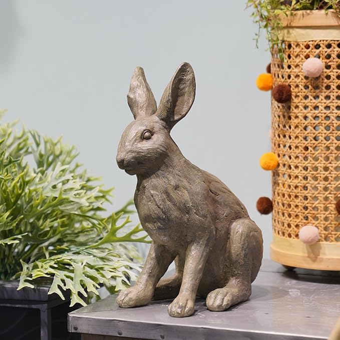 DiliComing Grey Resin Rabbit Garden Statue - Large Garden Statues for Home Yard Decor Garden Statues for Outside Balcony Bunny Decor for Garden Gifts 9 × 5 × 12 Inch-Ruum Studio Home