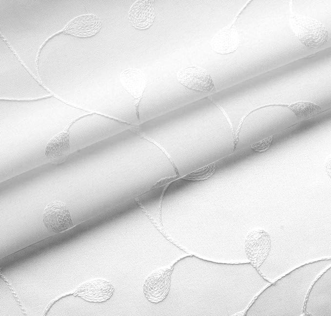 MIUCO Floral Embroidered Semi Sheer Curtains Faux Linen Grommet Window Curtains for Bedroom Living Room 84 Inches Long 2 Panels, Pure White-Ruum Studio Home