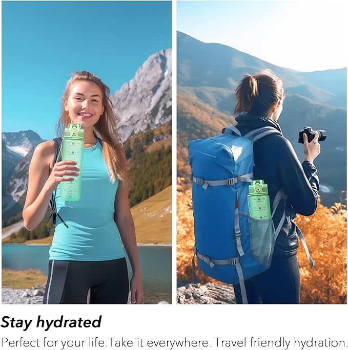 32oz Motivational Water Bottles with Time Marker & Fruit Strainer, Transparent Gradient Color Water Bottle with Times to Drink, Leakproof & BPA Free, Reusable Bottle with Strap (No Straw)-Ruum Studio Home