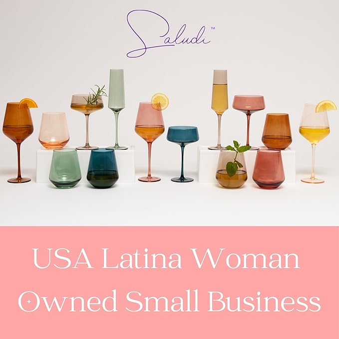 Saludi Colored Wine Glasses, 16.5oz (Set of 6) Stemmed Frida-Color Glass - Great for all Wine Types and Occasions - Luxury, Durable, Hand-Blown-Ruum Studio Home