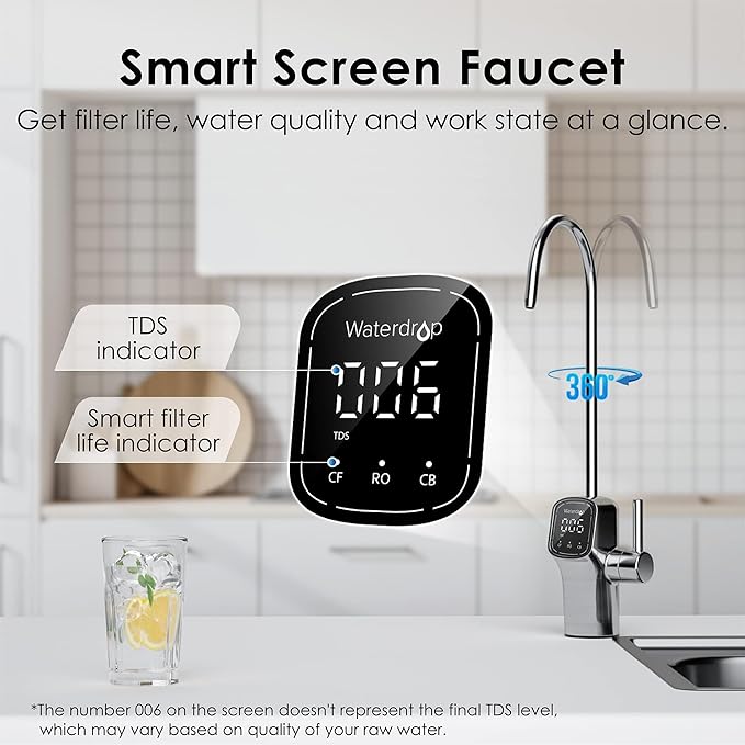 Waterdrop G3P600 Reverse Osmosis System, 8 Stage Tankless Reverse Osmosis Water Filter, NSF/ANSI 42 & 58 & 372 Certified, Under Sink RO System, 2:1 Pure to Drain, Smart LED Faucet-Ruum Studio Home
