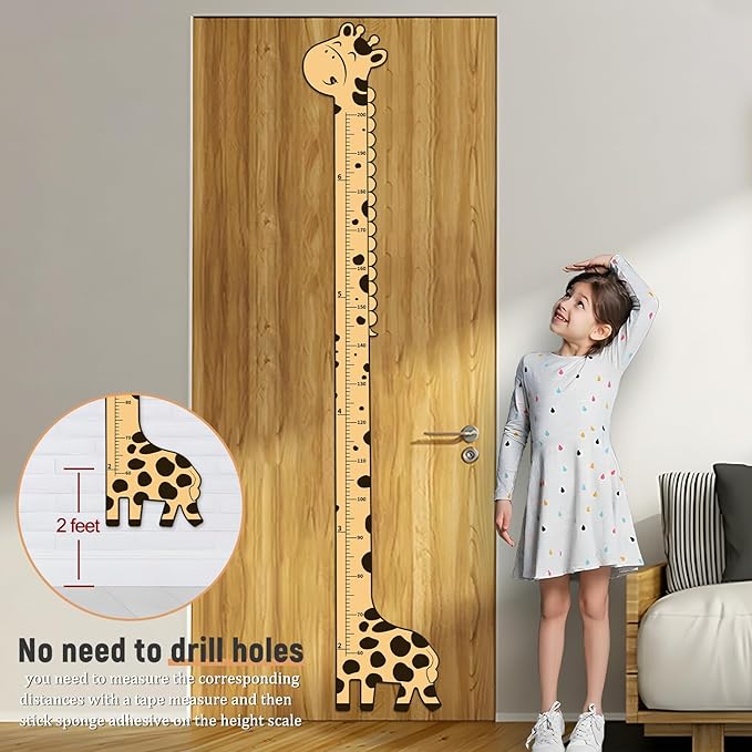 Wooden Growth Chart for Kids,Giraffe Height Chart for Boy Girls,Measuring Board for Kids Height,for Child's Room,Nursery Decor Decoration Wall Art (giraffe)-Ruum Studio Home