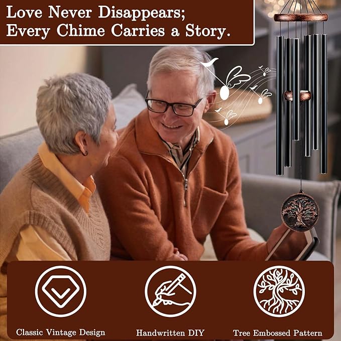 Memorial Wind Chimes for Loss of Loved One, Tree of Life Vintage Wind Chime for Outside, Sympathy/Memorial/Retirement/Festivals/Birthday Gift for Father/Mother/Lover (DIY 34" Tree of Life)-Ruum Studio Home