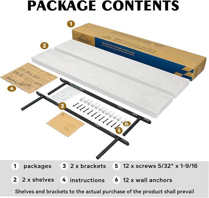 BGMG Wood Floating Shelves 36 inch Long, Wide Rustic Wooden Wall Shelves for Bathroom Living Room Bedroom Kitchen Farmhouse Set of 2-36x6.7x1.25 inch-White-Ruum Studio Home