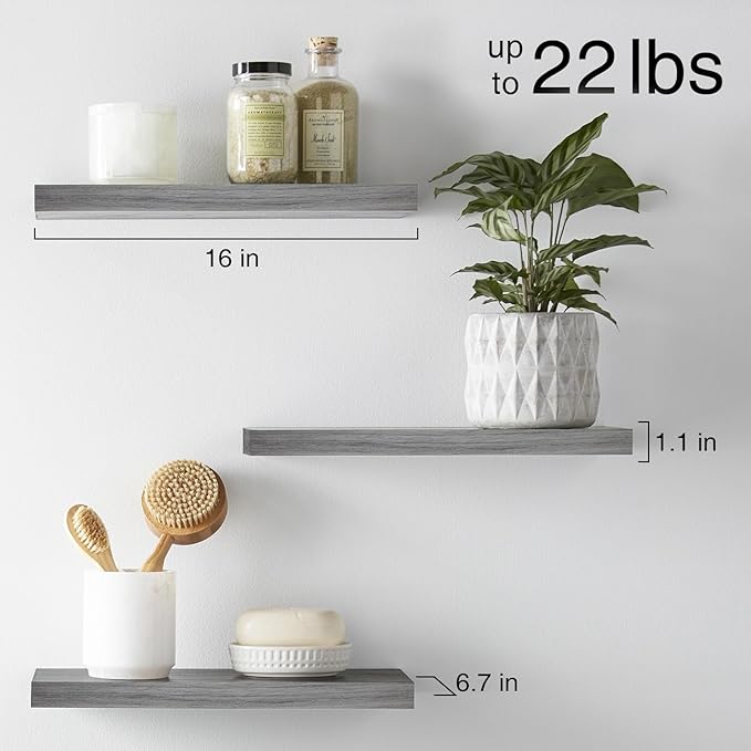 BAYKA Floating Shelves for Wall, Wall Mounted Rustic Wood Shelves for Bathroom, Bedroom, Living Room, Kitchen,Small Hanging Shelf for Books/Storage/Room Decor (Grey, Set of 3, 15.7in)-Ruum Studio Home
