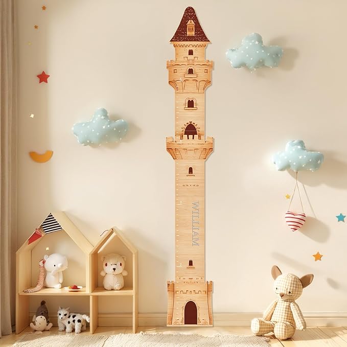 Personalized Name Growth Chart, Castle Height Chart, Customized Name Measuring Board for Kids Height, Kids Growth Measurement Decorative Wall Sticker, Nursery Growth Chart Ruler-Ruum Studio Home