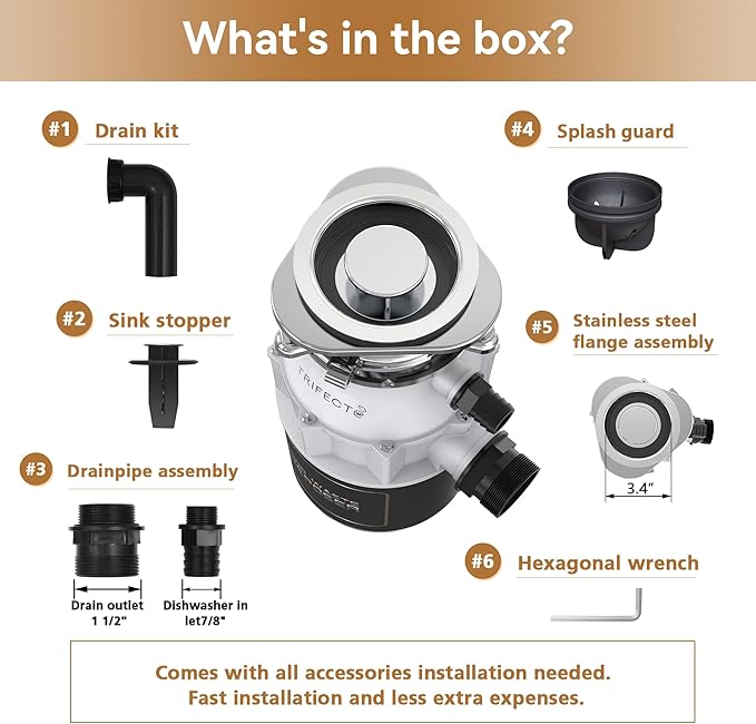 Trifecte Garbage Disposals with Power Cord, Coutinuous Feed Food Waste Disposal with Sound Reduction (EM 200)-Ruum Studio Home