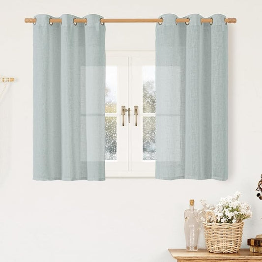 LAMIT Greyish Blue Linen Curtains 45 Inches Long for Bedroom, Light Filtering Panels Bronze Grommet Neutral Drapes for Kitchen/Window/Loft Room, 34 x 45 Inch, 2 Panels-Ruum Studio Home