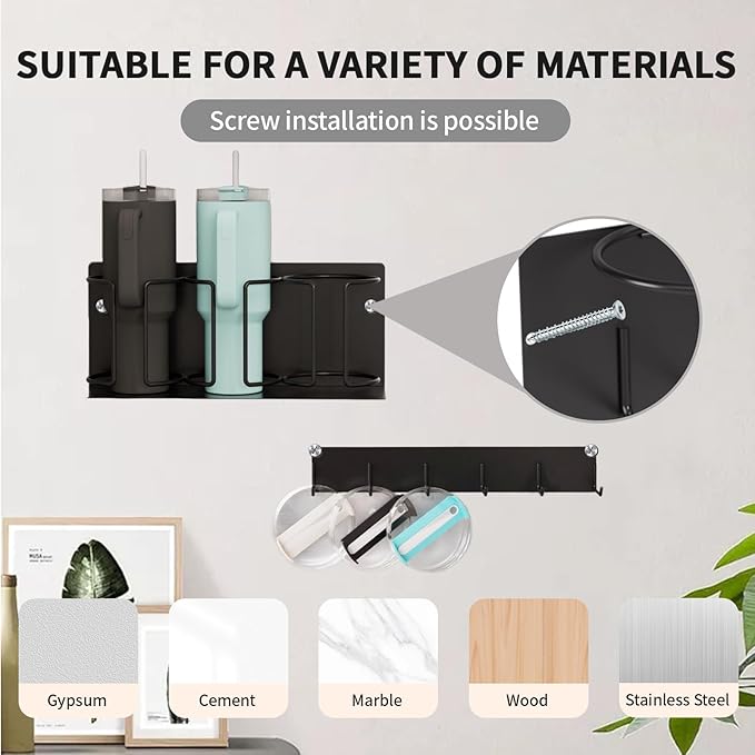 Strong Magnetic Cup Holder for Fridge, Fits Stanley 40/30/20 oz, Yeti & More, No-Drill Tumbler Organizer with Lid & Straw Storage, Kitchen & RV Space Saver(2-Piece Set)-Ruum Studio Home