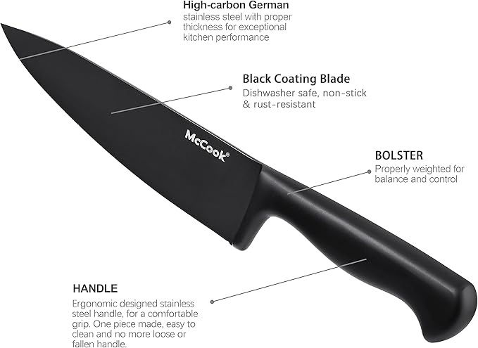 McCook® Knife Sets,German Stainless Steel Knife Block Sets with Built-in Sharpener, Black-Ruum Studio Home