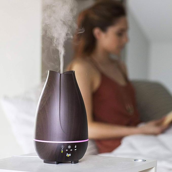 HealthSmart Essential Oil Diffuser, Cool Mist Humidifier and Aromatherapy Diffuser with 500ML Tank Ideal for Large Rooms, Adjustable Timer, Mist Mode and 7 LED Light Colors, Brown (Pack of 2)-Ruum Studio Home