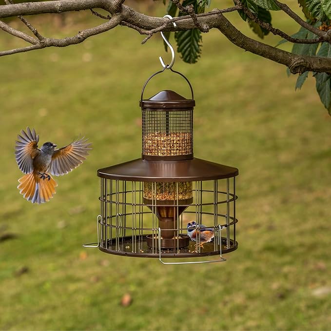 Upgraded Squirrel Proof Bird Feeders, 3Lbs Capacity Caged Bird Feeder, Innovative DIY Starling-Proof, Flexible Adjustment of Grille Size, Caged Seed Tube Feeders Outside Hanging(Copper)-Ruum Studio Home