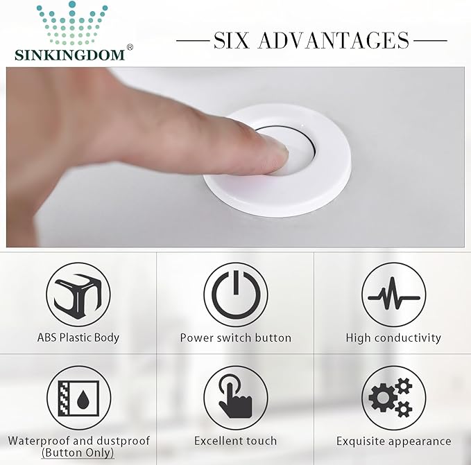 Garbage Disposal SinkTop Air Switch Kit,White with Long Button,Brass Made Cover,White-Ruum Studio Home