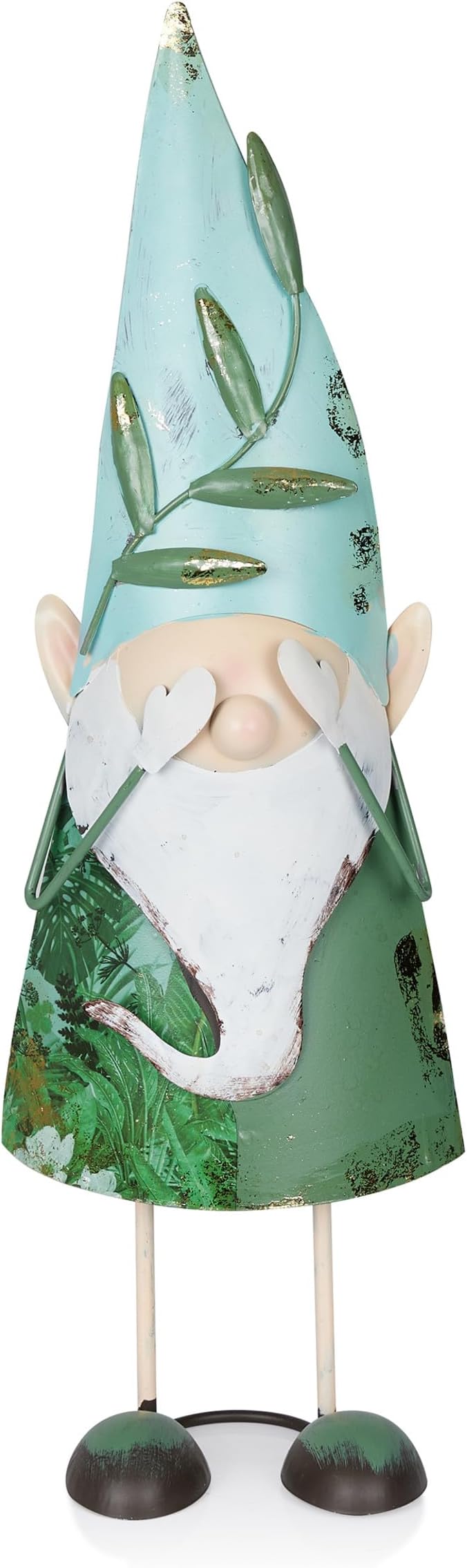 Alpine Corporation MCC798HH See No Evil Metal Gnome Decor, Whimsical Playful Décor for Patio & Garden, 19" H, Green-Ruum Studio Home