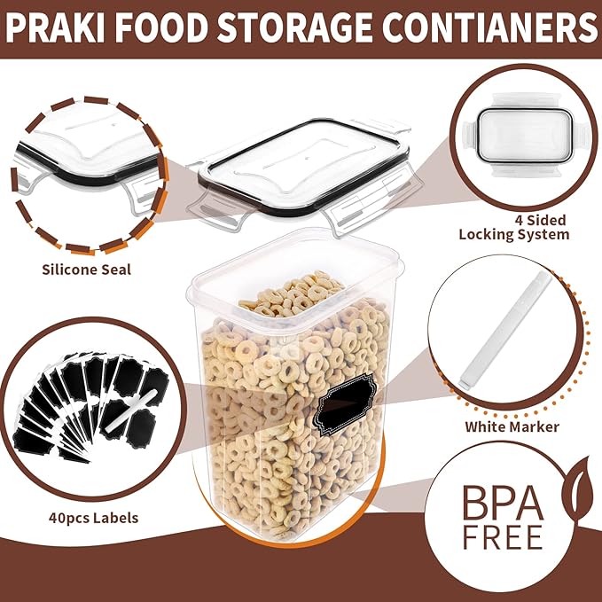 PRAKI Airtight Food Storage Containers Set with Lids - 24 PCS, BPA Free Kitchen and Pantry Organization, Plastic Leak-proof Canisters for Cereal Flour & Sugar - Labels & Marker-Ruum Studio Home