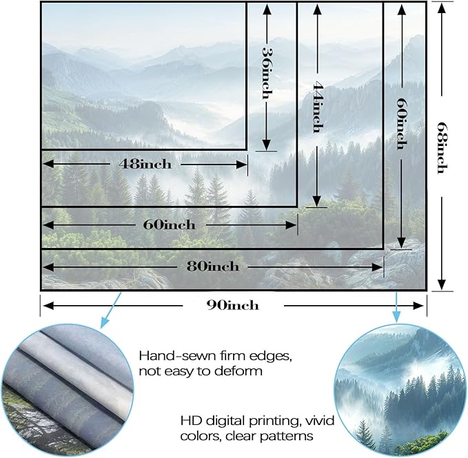 AMM Nature Forest Mountain Tapestry Green Misty Pine Tree Tapestry for Bedroom Aesthetic Foggy Woodlands Sky Landscape Tapestries Wall Hanging for Living Room Dorm 90 x 68 Inch-Ruum Studio Home