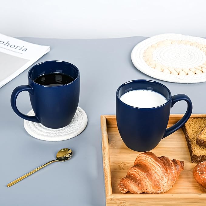 16oz Coffee Mugs Set of 6, Large Ceramic Modern Coffee Mugs With Handle For Tea,Latte,Cappuccino,Cocoa. Dishwasher.Microwave Safe (Matte Blue)-Ruum Studio Home