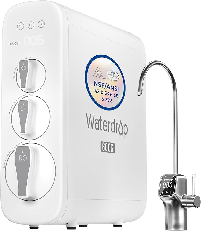Waterdrop G3P600 Reverse Osmosis System, 8 Stage Tankless Reverse Osmosis Water Filter, NSF/ANSI 42 & 58 & 372 Certified, Under Sink RO System, 2:1 Pure to Drain, Smart LED Faucet-Ruum Studio Home