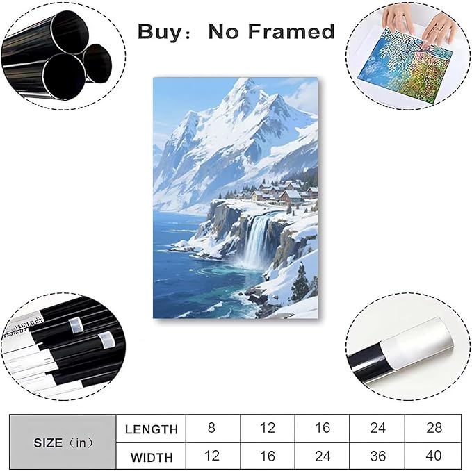 Winter lakeside town and snowy scenery merge together to form a landscape poster wall art suitable for living room bedroom and office-Ruum Studio Home