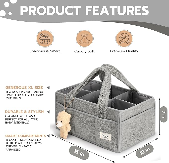PeraBella Baby Diaper Caddy Organizer with Handle, Boy & Girl Shower Gift Basket, Portable Diaper Storage Basket Bin for Wipes, Newborn Baby Essentials Registry Search Must Haves, Car Caddy Organizer-Ruum Studio Home