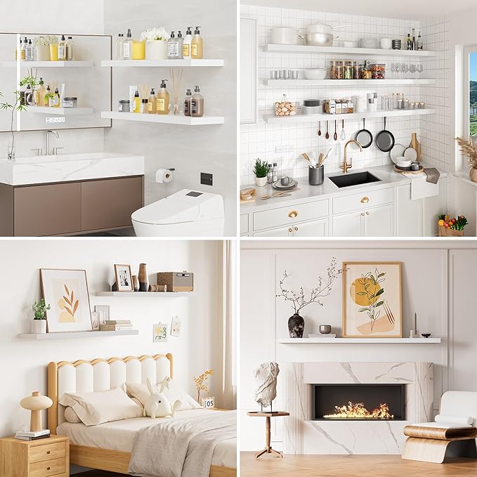 Heimlove 32 Inch Floating Shelves for Wall,White 9.3" Deep Floating Shelf Set of 2,Wall Mounted Shelves for Bathroom Bedroom Living Room Kitchen Office,Shelf for Books Storage Room,Home Decor-Ruum Studio Home