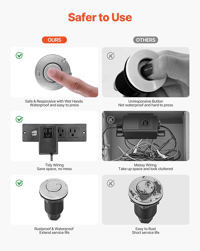 VEVOR Garbage Disposal Air Switch Kit, 2.5" Sink Top Air Switch for Food Waste Disposal, Brushed Silver Stainless Steel ON/OFF Air Button for Waste Disposer - Suitable for Stainless Steel Countertops-Ruum Studio Home