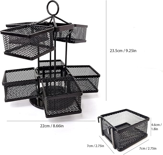 Tea Bag Organizer Coffee Holder Storage Spinning Carousel Basket Black Adjustable Tea Caddy For Kitchen Counter, Countertop, Cabinet-Ruum Studio Home