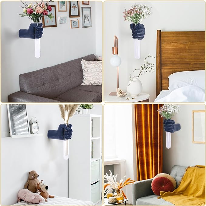 Blue Wall Sculpture,Wall Art Bedoroom,Hand Vase,Funky Flower Vase Decorations,Unique Wall Statue,Home Decor Art-Ruum Studio Home