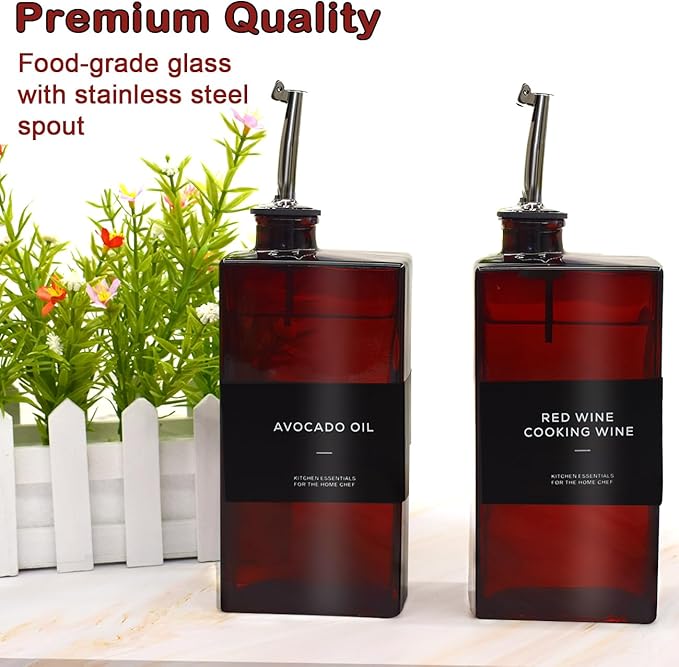 Olive Oil Dispenser Bottle for Kitchen, UV-Protected Dark Glass 16.9oz, Oil and Vinegar Dispenser Set, Soy Sauce Dispenser, Coffee Syrup Bottles- 16.9oz, Set of 2-Ruum Studio Home