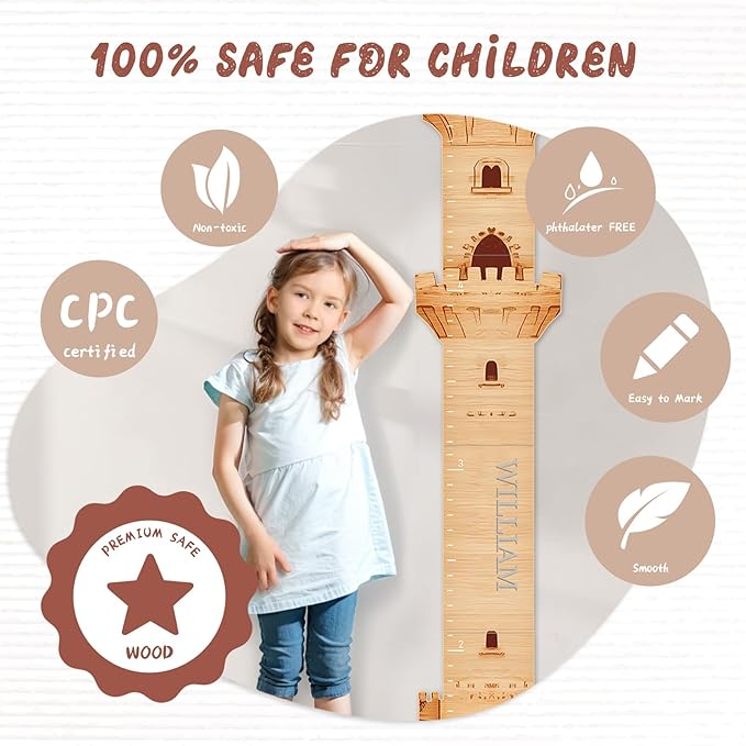 Personalized Name Growth Chart, Castle Height Chart, Customized Name Measuring Board for Kids Height, Kids Growth Measurement Decorative Wall Sticker, Nursery Growth Chart Ruler-Ruum Studio Home
