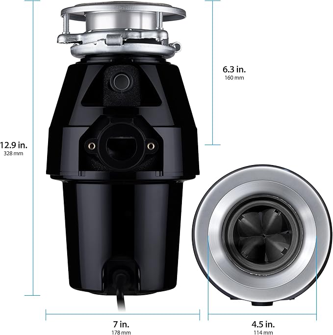 Waste Maid 10-US-WM-258-3B Garbage Disposal Anti-Jam Stainless Steel Food Waste Grinding System, 1/2 HP Mid Duty, Black-Ruum Studio Home