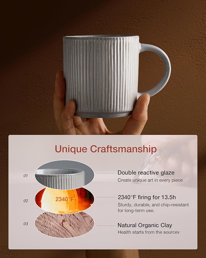 famiware Coffee Mug Set for 6, Star 12 oz Catering Mugs Cup Set with Handle for Coffee, Tea, Cocoa, Milk - Ceramic Stoneware Drinkware Set, Matte Grey-Ruum Studio Home